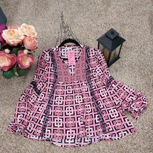 2997 Size XL Crown & Ivy Black and Pink Print Tunic